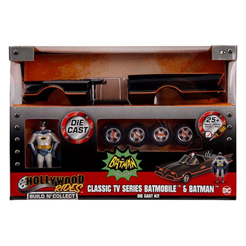 Batman 1966 TV Series Batmobile 1:24 Scale Die-Cast Metal Model Kit with Batman and Robin Figures