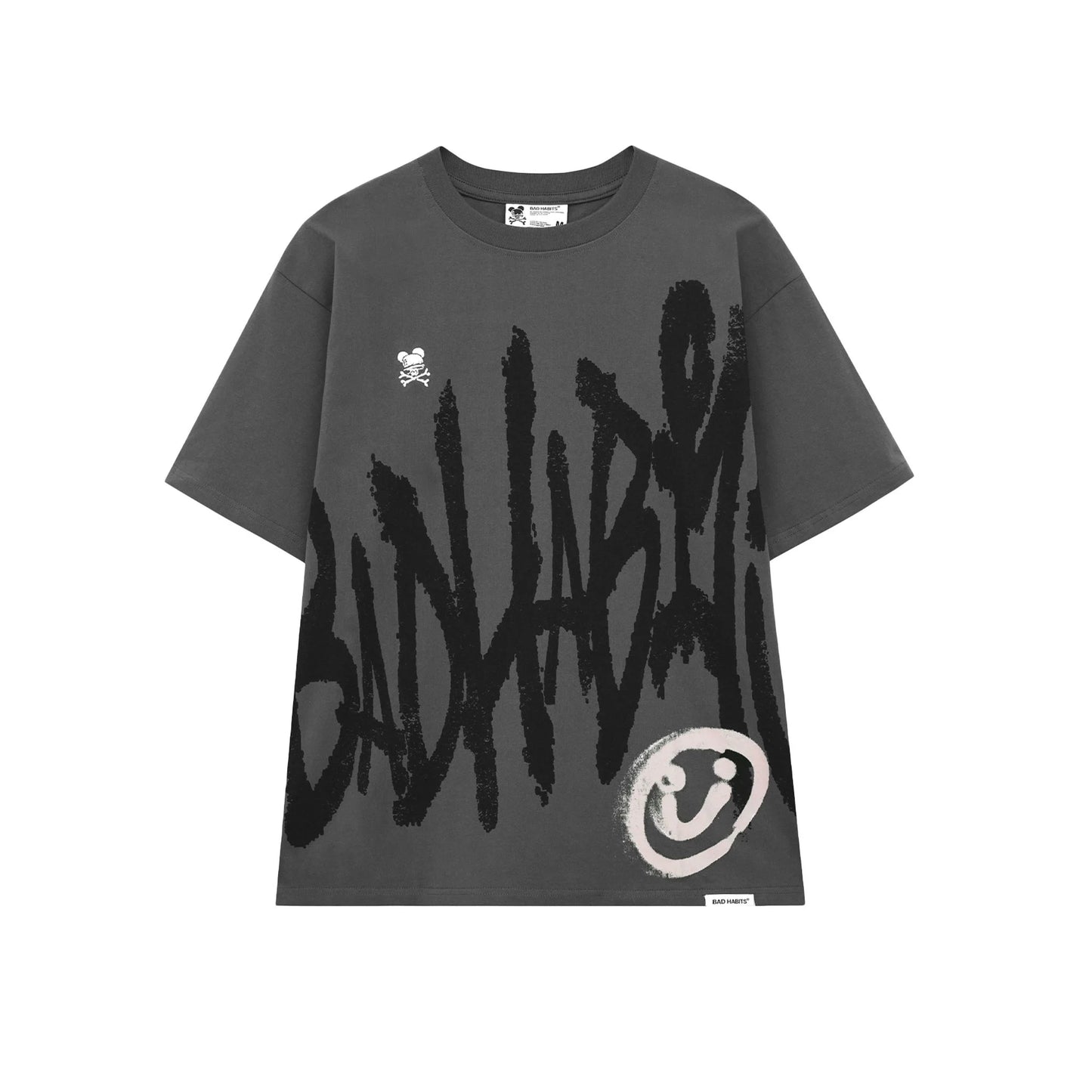 BAD HABITS GREY FREEHAND TYPO TEE