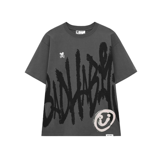 BAD HABITS GREY FREEHAND TYPO TEE