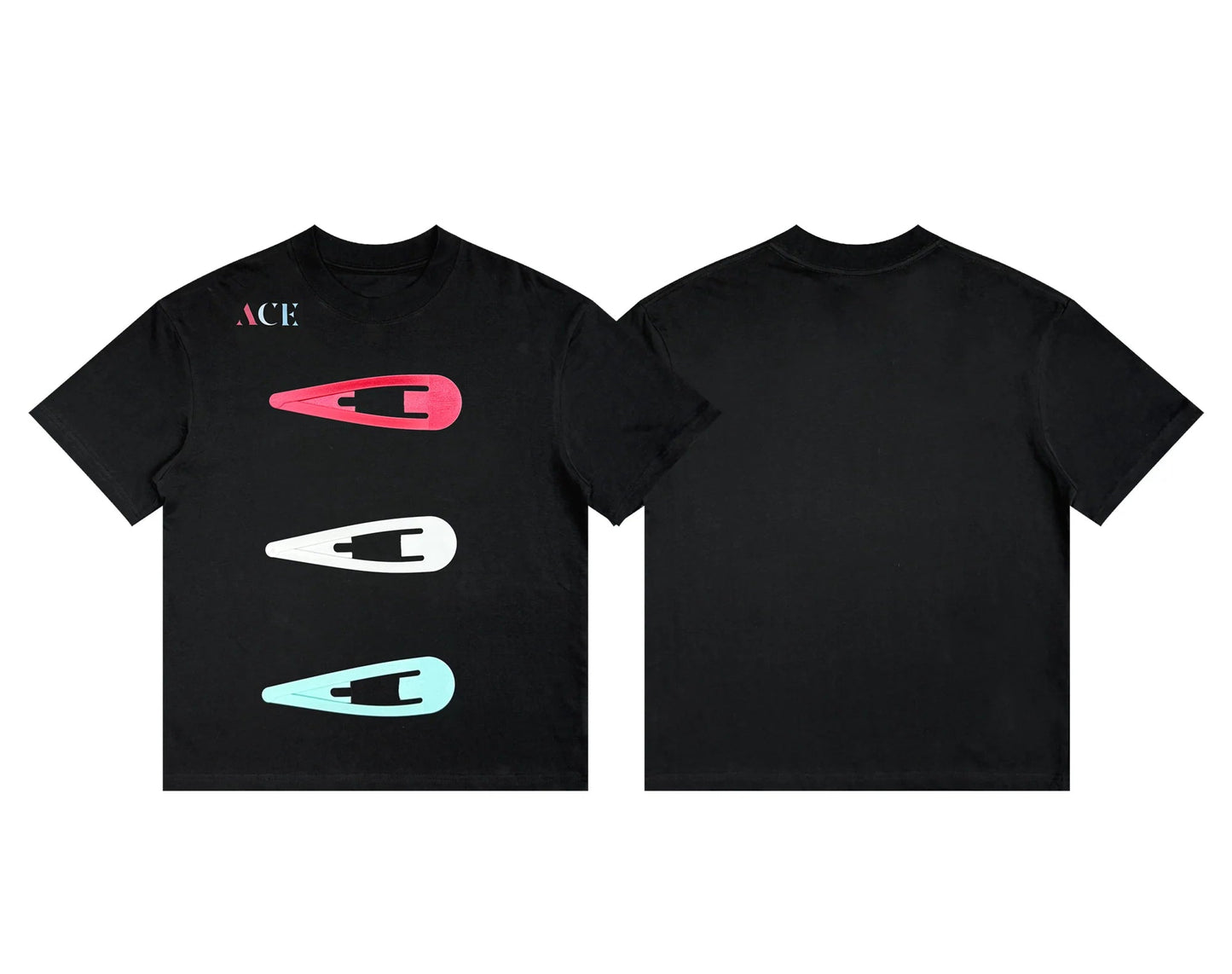 ACE Multicolour Hair Clip 3D Puff Print Oversize Unisex Cotton Tee