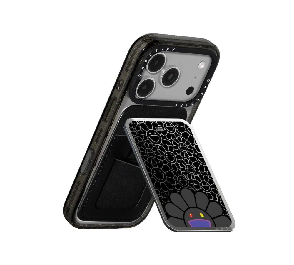 Takashi Murakami x CASETiFY: Flowers Bloom Smile (Black) Snappy Cardholder Stand