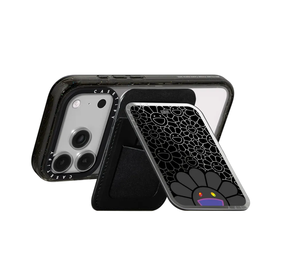 Takashi Murakami x CASETiFY: Flowers Bloom Smile (Black) Snappy Cardholder Stand
