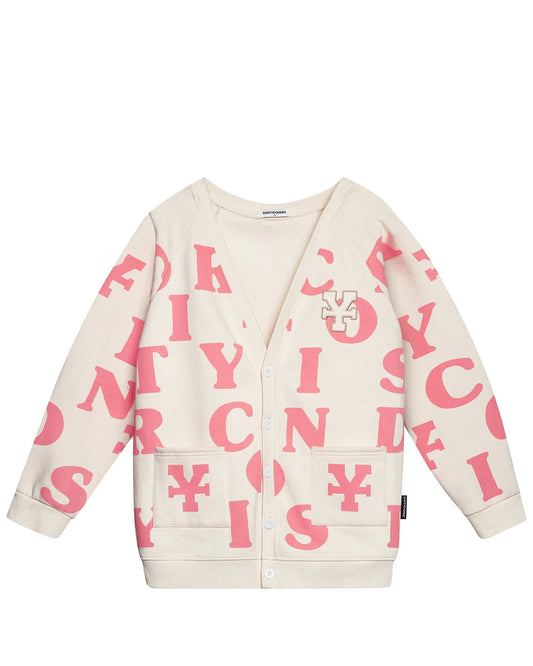DIRTY COINS PRINT CARDIGAN - IVORY/PINK